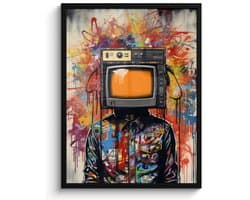 Poster in lijst - Fotolijst 50x70 cm - Posters - Televisie - Graffiti - Mens - Kleuren - Posterlijst zwart - Decoratie - Wanddecoratie woonkamer - Muurdecoratie slaapkamer