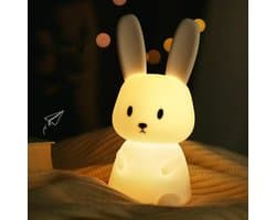 Kindernachtlampje in de vorm van een konijn met 7 lichtstanden, USB-oplaadbaar, siliconen kloppend oppervlak, 1200 mAh, voor gebruik naast het bed in de slaapkamer.