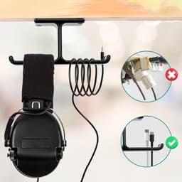 Allecto- Hang- Ophanghaak - Multifunctioneel - Zwart metaal - Gaming - Hoofdtelefoonhouder - Universeel - Hoofdtelefoonstandaard - Bureau of plank - Ophangbeugel. — thumbnail 3