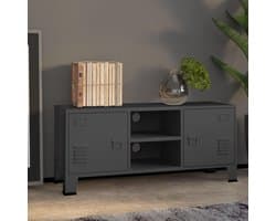 TV-kast Metaal - Industriële Kast - Woonkamer Opbergen - Met Deuren Ventilatie - 105 x 35 x 42 cm - Antraciet