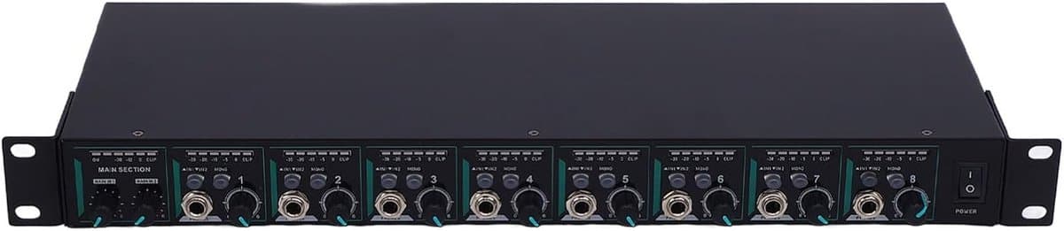 Hoofdtelefoon Versterker - Stereo Distributor - Studio Opnames - 8 Kanaals Onafhankelijk - 19 Inch Rackformaat - Zilver — afbeelding 1