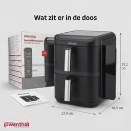 Dubbele Airfryer XXL 11L - BPA & PFAS Vrij - Dual Heteluchtfriteuse XL Tot 8 Personen - Slimme Functies: Smart Finish & Match Cook 60–200°C - Vaatwasserbestendige Manden - Antiaanbaklaag - 2800W - Zwart - Löwenthal — thumbnail 4