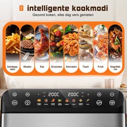Fukstern Dubbele Airfryer XXL–11L 2500W–Tot 6 Personen-Dubbele Mand–30°C tot 200°C Instelbaar–8 Voorgeprogrammeerde Functies–Zilver — thumbnail 6