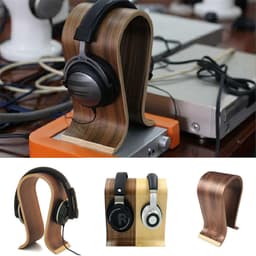 Hoofdtelefoonstandaard van hout - U-vormige, duurzame en antislip koptelefoonhouder voor bekabelde en draadloze hoofdtelefoons — thumbnail 2