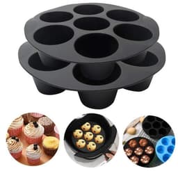 Siliconen Bakvorm - 7 Cups Non-stick Bakvormpjes - 20Cm+17.5Cm - Herbruikbaar, Bpa-Vrij - Bakaccessoire - Airfryer Siliconen Cupcake Bakvorm - Siliconen Muffin Bakvormen - Geschikt Voor Het Bakken Van Cupcakes, Brownies, Chocolade - Zwart — thumbnail 1