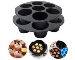 Siliconen Bakvorm - 7 Cups Non-stick Bakvormpjes - 20Cm+17.5Cm - Herbruikbaar, Bpa-Vrij - Bakaccessoire - Airfryer Siliconen Cupcake Bakvorm - Siliconen Muffin Bakvormen - Geschikt Voor Het Bakken Van Cupcakes, Brownies, Chocolade - Zwart