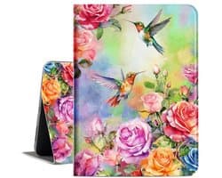 Beschermhoes voor iPad Air 11 inch M2 2024 - 5e/4e generatie, Auto Sleep/Wake, verstelbare standaard, kleurrijk kolibrie bloemen ontwerp