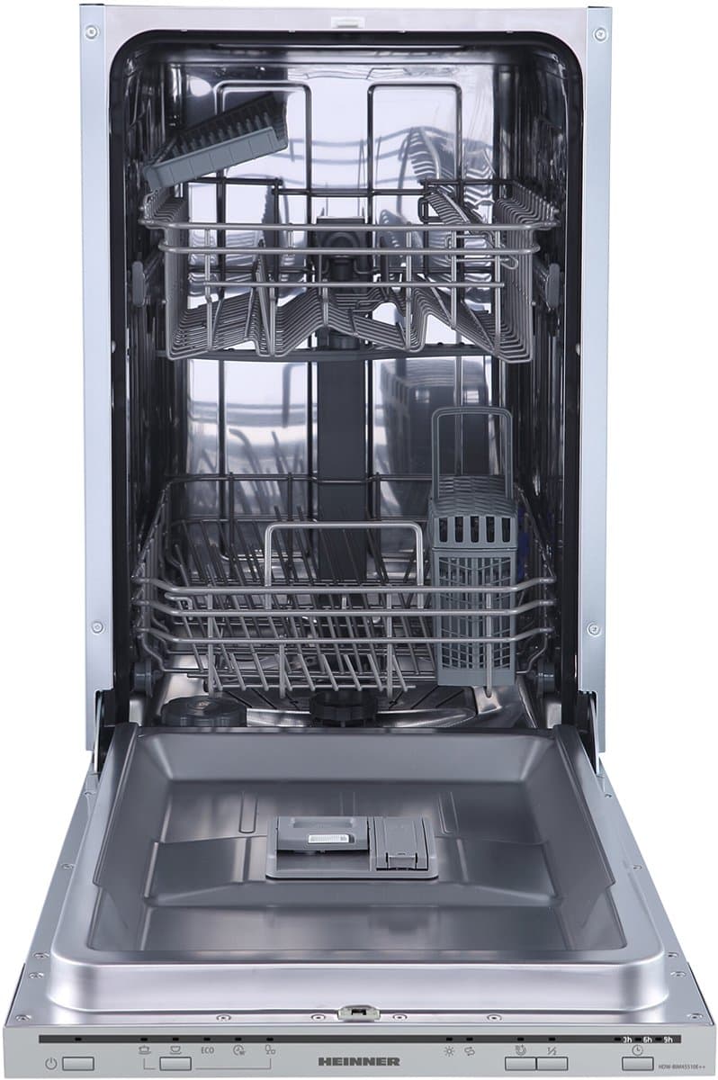 Heinner HDW-BIM45510E++ Inbouwvaatwasser 45 cm – 10 Couverts – 5 Programma’s – Elektronische Bediening – Half Load – Aquastop – Zilver – 5 Jaar Garantie — afbeelding 1