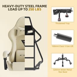 Soontrans Ergonomische Gamingstoel Met Hoofdsteun en Voetsteun Gaming Stoel Van Stof, Gamerstoel Hoogwaardige PC - Stoel Verstelbare Gaming Chair Comfortabele Gamestoel Van Stof, Ideaal Voor Gamen op Kantoor, Rijst — thumbnail 3