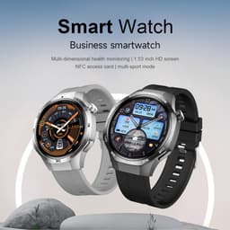 Knobbout 1.53" Stijlvolle Sport Smartwatch – NFC- Kompas, Hoogtemeter, Barometer-Bluetooth Bellen - Draadloos Opladen - hartslag, bloeddruk, zuurstofgehalte (SpO₂) - AI Assistent - medicatie innemen alert - Zwart staal + Siliconen Band — thumbnail 2