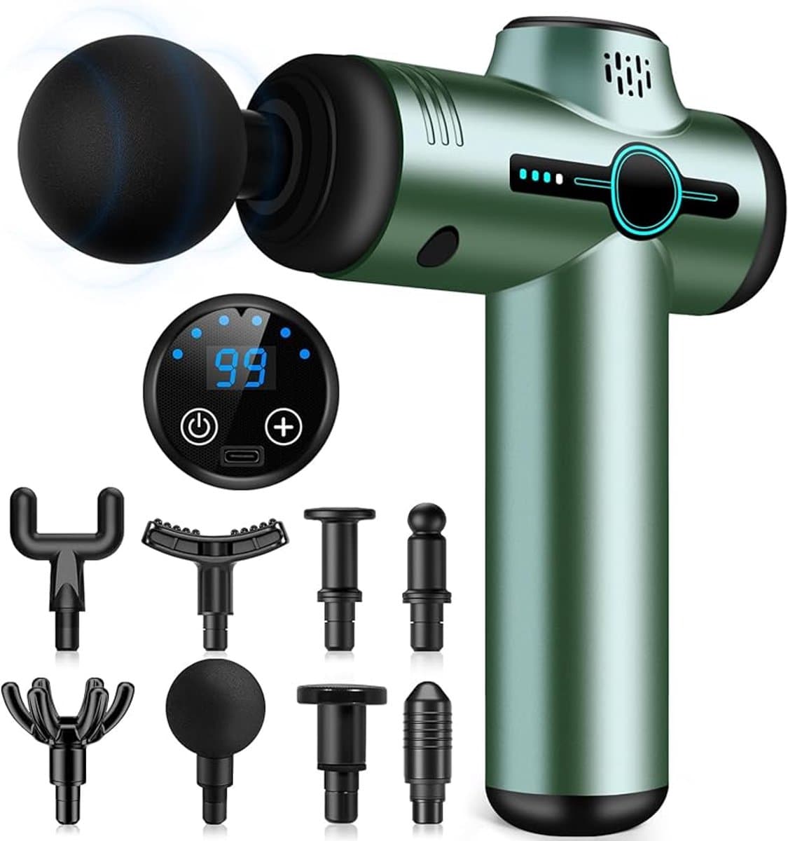 Mini-massagepistool voor spieren, 99 snelheden, ultrastil massagepistool, 6 massagekoppen, lcd-scherm, draagbare massager - verlicht spierpijn — afbeelding 1