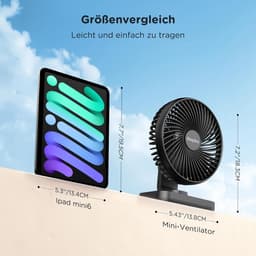 USB-bureauventilator met 4000 mAh batterijcapaciteit - Draagbare, stille ventilator met 4 snelheden en LED-display — thumbnail 5