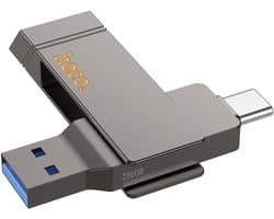 Hoco Razendsnelle 2-in-1 USB Stick 256GB - USB-C & High-Speed USB 3.0 Flash Drive - 2 in 1 Geheugen Stick Geschikt voor Telefoon, PC, Laptop, Tablet - Stevige Zinklegering Memory Stick Opslag