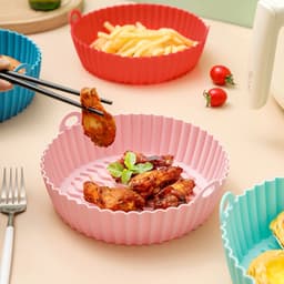 7.5inch Airfryer siliconen bakplaat - Ronde Airfryer siliconen binnenkant - Herbruikbaar - Keuken- en kookaccessoire - Siliconen bak- en kookplaat - Antiaanbak bakvorm - Hittebestendig - Met handvat - Geschikt voor Airfryers - Groen — thumbnail 7