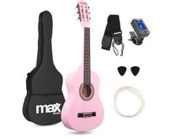 Kinder gitaar - MAX SoloArt akoestische gitaar 1/4 - Met gratis muzieklessen en accessoires - Roze