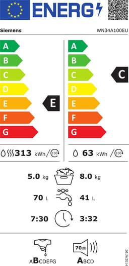 Siemens WN34A100EU - iQ300 - Was-droogcombinatie - Wassen en drogen in 1 keer - Zeer stil - WaterPerfect Plus, minimaal waterverbruik - varioSpeed, tot 65% sneller wassen - ENG display — thumbnail 2