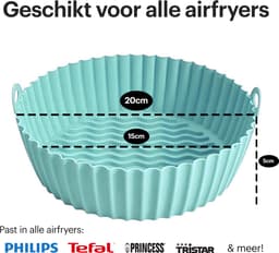 HipWare - Airfryer Siliconen mandje - Antiaanbaklaag - Vaatwasserbestendig - Rond - Cyaan — thumbnail 4