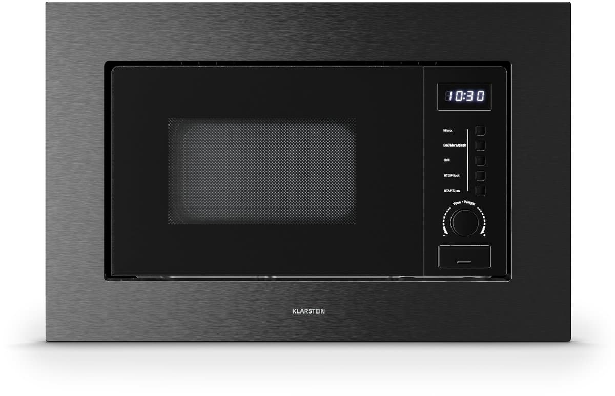 Klarstein Magnetron Verosteel inbouwmagnetron met grill – 20 l, 700 W & 800 W grill, 8 programma's, touchbediening, roestvrij staal, geïntegreerde magnetron, zwart roestvrij staal - 20L - voor Keuken - Timer - RVS - Microwave — afbeelding 1