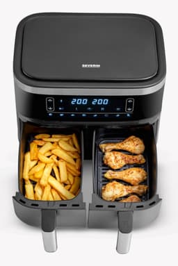 Severin FR 2463 Black Line Dual - Dubbele airfryer - Hetelucht friteuse - Touchscreen - 2x 4 liter - 11 Automatische programma's - Sync cook & finish – Zwart — thumbnail 7