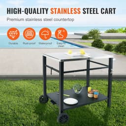 BBQ Werktafel – Barbecue Tafel – Grilltafel – Buitenkeuken Trolley – Werkbank Buiten – Roestvrijstalen Blad – Dubbele Plank – 85x55 cm – Verrijdbaar Met 2 Wielen — thumbnail 3