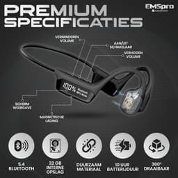 EMS Pro Bone Conduction Headphone - Draadloze Open Ear Sport Oordopjes - Waterbestendige Oortjes Draadloos - Koptelefoon - Hoofdtelefoon — thumbnail 2
