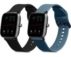 kwmobile 2x horlogebandjes geschikt voor Huami Amazfit GTR Mini / GTS 4 Mini / GTS 3 / Amazfit Active 2 / Active Edge bandje - Smartwatch bandjes van TPU - Activity tracker horloge band in zwart / blauwgrijs