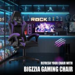 Bigzzia Gamingstoel - Ergonomische bureaustoel van PU-leer - In hoogte verstelbaar - Met lendenkussen en hoofdsteun - Comfortabele gamestoel voor volwassenen - Meisjes en jongens — thumbnail 3