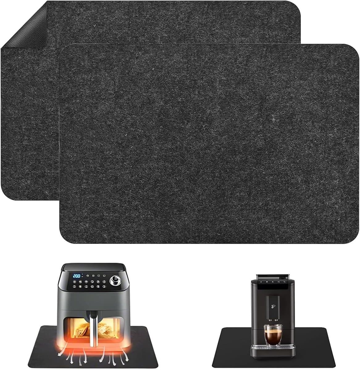 2Pcs Heat Resistant Mat 44 X 30cm - Fireproof Mat - Hittebestendige Mat - Vilt Mat Voor Air Fryer - Koffiemaker - Magnetron (Donkergrijs) — afbeelding 1
