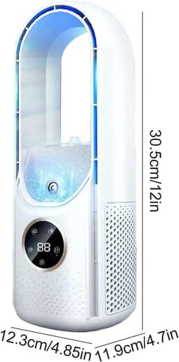 Multifunctionele, bladloze USB-ventilator - 6 snelheden met timer - Koelventilator - Bladloze staande ventilator met LED-display - Geluidsarm - Draagbaar - Voor studentenhuis, kantoorbureau (wit) — thumbnail 3