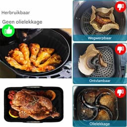 Siliconen Mal voor de Heteluchtfriteuse - Heteluchtfriteuse Accessoires - Olie Afvoeren Design - Rechthoekige Heteluchtfriteuse Ovenschaal - Zwart - 19,5x12,7x7 cm - 2 Stuks — thumbnail 4