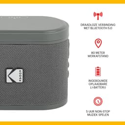 Kodak SoundBrix Bluetooth Speaker – Draadloze Muziek Box – 5W RMS – Grijs — thumbnail 2