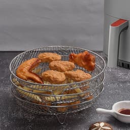 Luchtfriteuse rek - Rond roestvrij stalen dehydrator accessoires - 3 lagen stapelbaar - met silicone voeten en tong - geschikt voor 4.8L-6.6L toren. — thumbnail 3