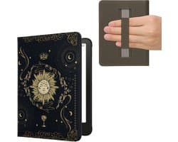 kwmobile e-reader hoesje geschikt voor Amazon Kindle Paperwhite (2024)/Colorsoft hoes - E reader flip case met magneetsluiting - Ereader cover - Tarotkaart design in donkerblauw / geel / zwart