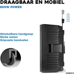 Speaker met Bluetooth - Vonyx VSA500BP - 800 Watt - Partybox - 2 draadloze mics - 1 heaset mic — thumbnail 3