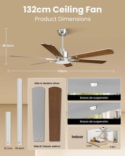 RFWR® Plafondventilator met verlichting 132 cm, dubbelzijdige vleugels, stille werking en afstandsbediening — thumbnail 4