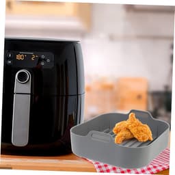 Airfryer accessoires - Airfryer siliconen bakje vierkant set - Siliconen ovenschaal - Airfryer siliconen bakplaat accessoire - Geschikt voor vierkante bakplaten, ovens en kookplaten - Antiaanbakmat - Set van 3 stuks - 20 cm - Grijs — thumbnail 2