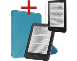 Hoes Geschikt voor Kobo Clara BW - Met Screenprotector - Luxe E-reader Trifold Case - Bescherm Hoesje Book Cover - Turquoise