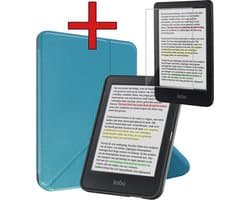 Hoes Geschikt voor Kobo Clara Colour - Met Screenprotector - Luxe E-reader Trifold Case - Bescherm Hoesje Book Cover - Turquoise