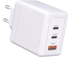 CoverMore USB-C Adapter - 65W Snellader - 2x USB-C en 1x USB-A Poorten - GaN technologie - Geschikt voor o.a Samsung S23 Ultra, Laptop, MacBook, iPhone 15 Pro Max