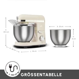Karaca Mastermaid Chef Pro Dubbelarmige Keukenchef 1500W Zachte Room, Glanzende Room, 1500W, 5 L Mixer, Keukenmachine, Snelheidsinstelling, Deeghaak, Kloppen, Kneden en mengen — thumbnail 2