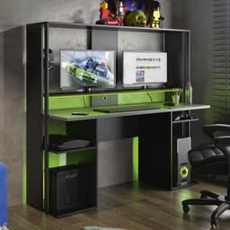 Game bureau STANDA - Met opbergruimte en ledverlichting - Zwart L 156.4 cm x H 145 cm x D 60 cm — thumbnail 1