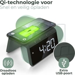 Caliber Wekker - Draadloze Oplader - Wake-up Light - Digitale wekker - Wekkers digitaal - Digitale klok - Groen (HCG019QI-MG) — thumbnail 3