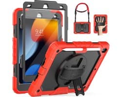 360° Draaibare Hoes voor iPad met Screenprotector en Schouderband - Rood