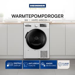 Heinner HHPD-M8G3A++ Wasdroger - Warmtepompdroger 8 Kg – 14 Droogprogramma’s – LED Display – Anti-Kreuk – Uitgestelde Start – Kinderslot – Wit – 5 Jaar Garantie — thumbnail 4
