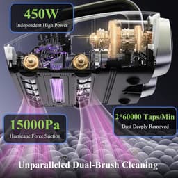 Mijtzuiger voor matrassen met UV-licht, 15 kPa, 60 °C hete lucht, 450 W, dubbel borstelsysteem voor stof en dierenharen — thumbnail 5