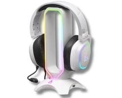 Gaming Headset Stand met RGB Backlight en USB Hub - Universele Hoofdtelefoonhouder voor PC, PS5, Xbox en Switch - Antislip en Ruimtebesparend - Wit 2024