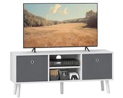 TV-kast voor 50 inch flatscreen met opvouwbare laden en planken - Entertainmentcentrum voor woonkamer en slaapkamer - Wit en Grijs