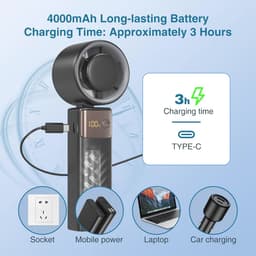 Opvouwbare Handventilator - Mini Draagbare USB Ventilator met 1-199 Snelheden, LED Display en Oplaadbare 4000mAh Batterij voor Thuis, Kantoor, en Reizen — thumbnail 2