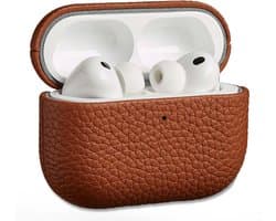 Accezz Echt Leren Case - Hoesje geschikt voor AirPods Pro 3 - Cognac
