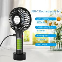 Set van 2 Handventilators USB C Oplaadbaar - Krachtige Mini Ventilator met 5000mAh Batterij (Tot 20u looptijd) — thumbnail 4